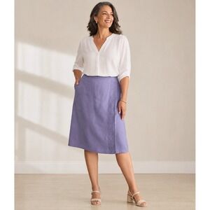 Norton McNaughton Woman Sz 20 Linen Blend Embroidered Midi Skirt Purple Career